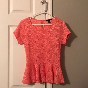 Adorable Coral Peplum Top. Size M. Like New!